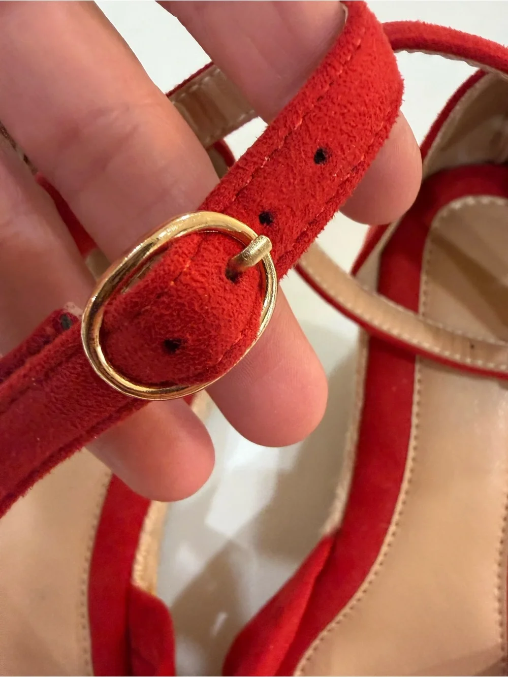 ❤️ Red Suede Bow Wedge Sandals